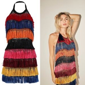 Andrea Almeida Hand Made Fringe Tassel Zendaya Mini Dress
